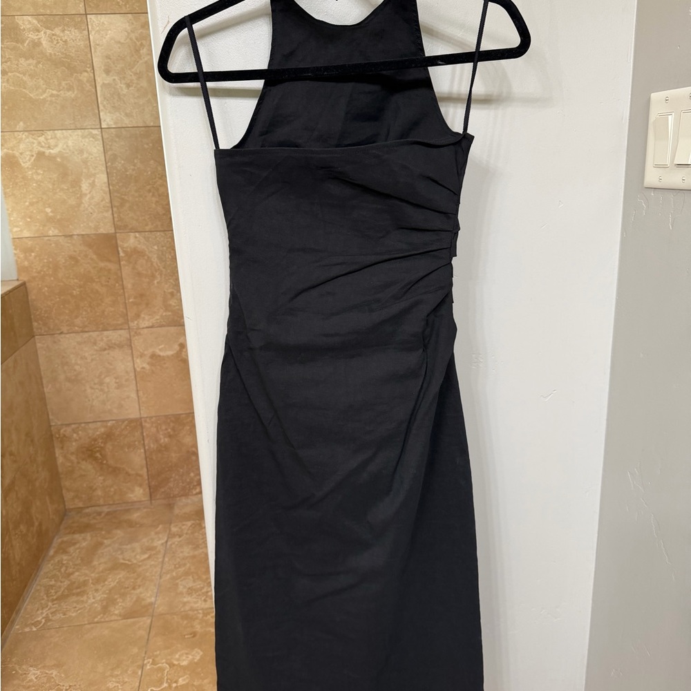 a.l.c. black halter ruched midi dress size 0